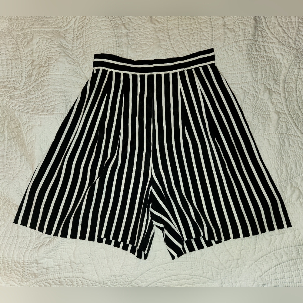 Vintage 1980s Dressy Striped High Waisted Wide Leg Shorts by Dawn Joy